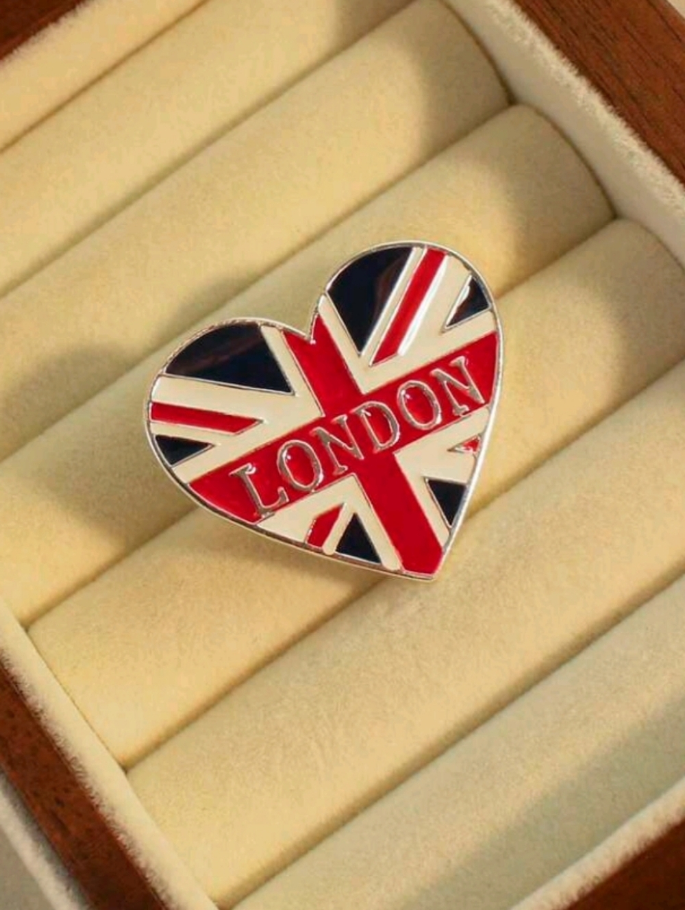 London Union Jack Heart-Shaped Enamel Pin Red, White & Blue